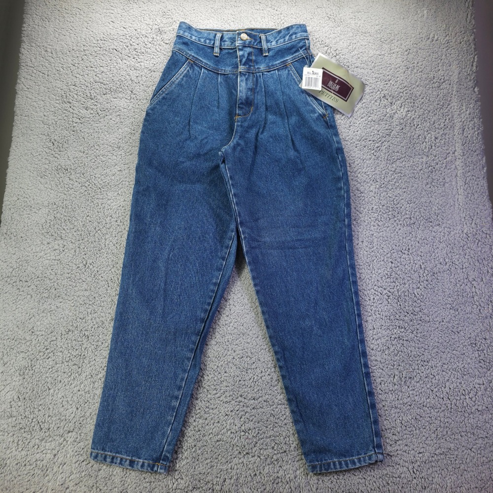 Vintage Bill Blass Petites High Waisted Pleated Tapered Jeans 4P New Moon 066155